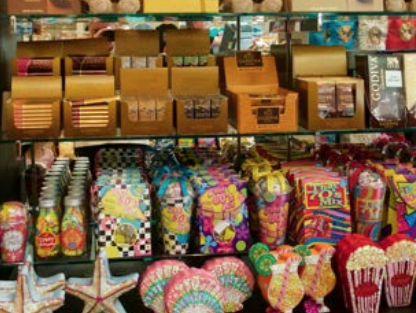 Rows of candy in a candy store